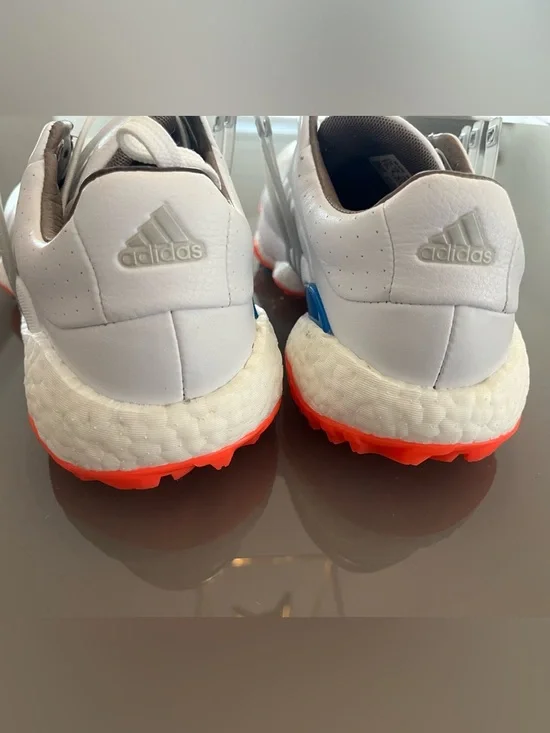 Adidas Men’s 360 Leather Golf Sneakers with Gray Stripes and Orange Accents - Picture 2 of 6